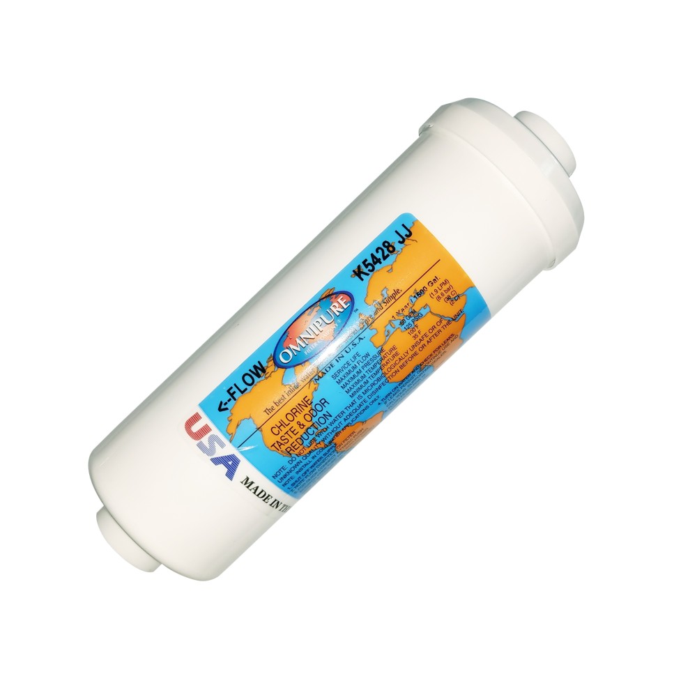 Omnipure K5621-BB Inline Water Filter, 12"x2.5" 10-Micron Carbon Block With 1/4" FPT Fittings